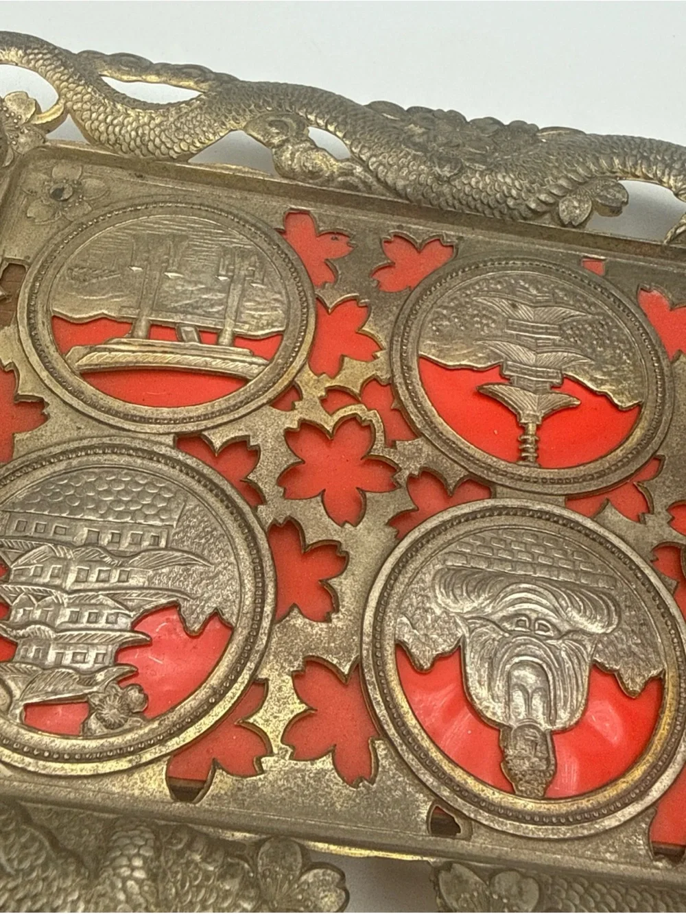 VTG Nikko Japanese Dragon Cordial Liqueur Set Tray & Cups As-Is No Glass